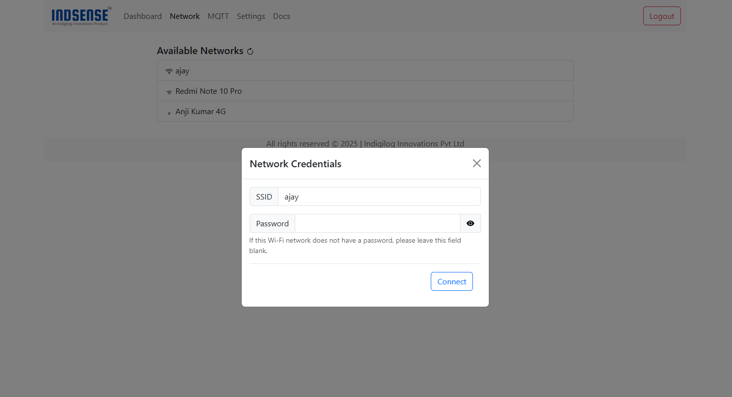 Network Credentials Page